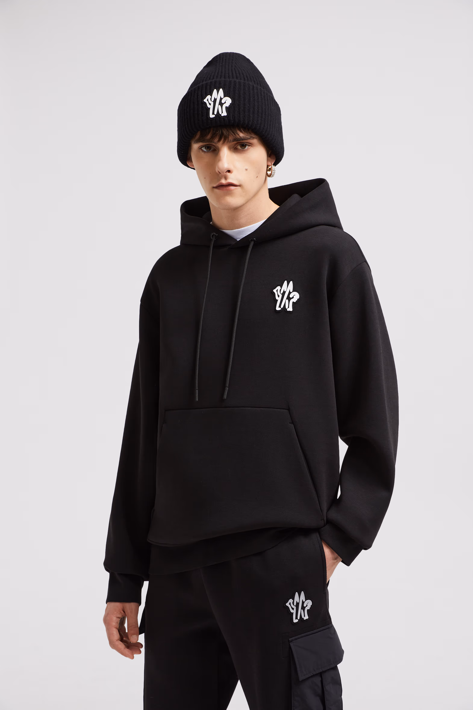 Logo Patch Neoprene Hoodie Men Black Moncler 0